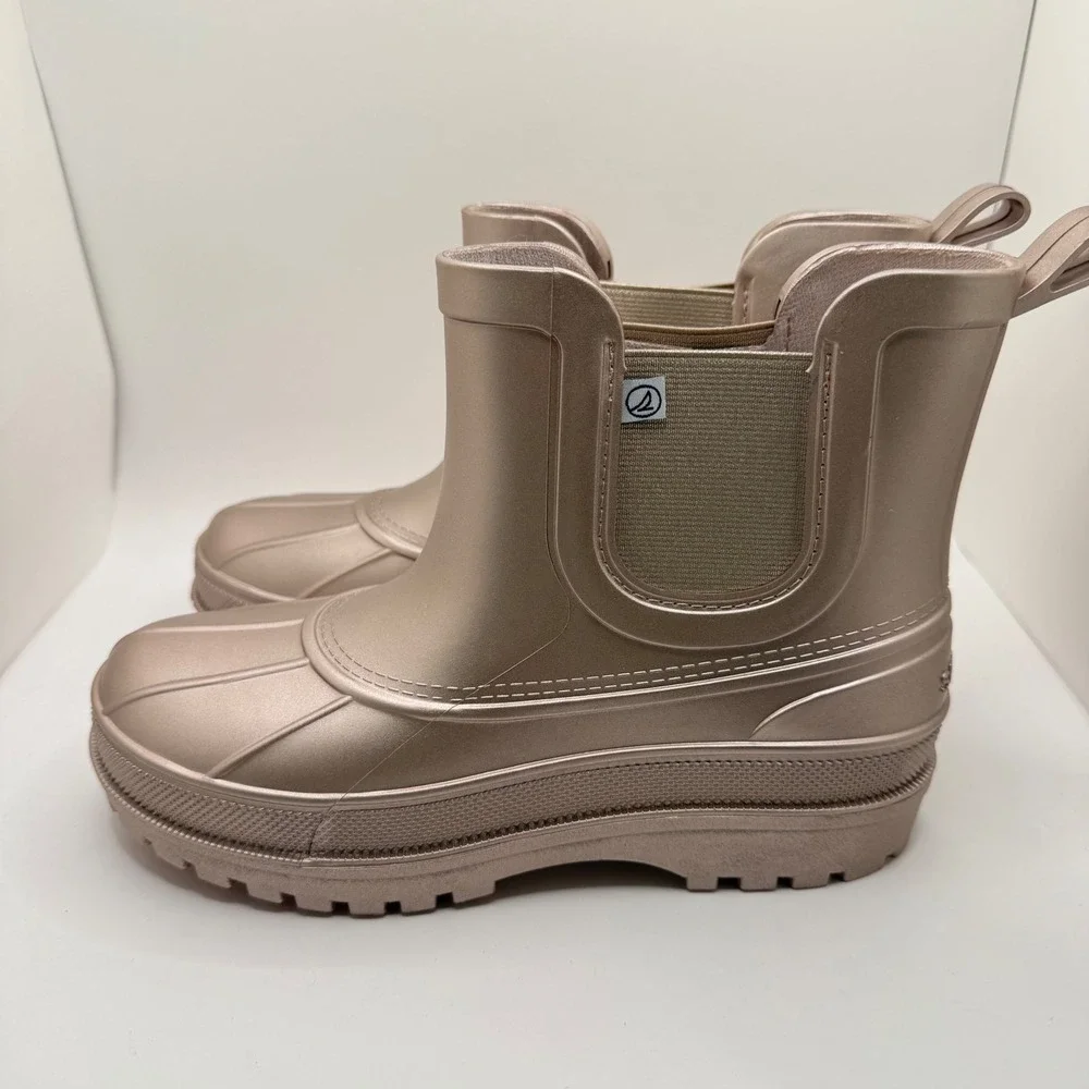 Sperry Girls Rose Gold Metallic Rain Boots Duck Boots STK19451 Size 4